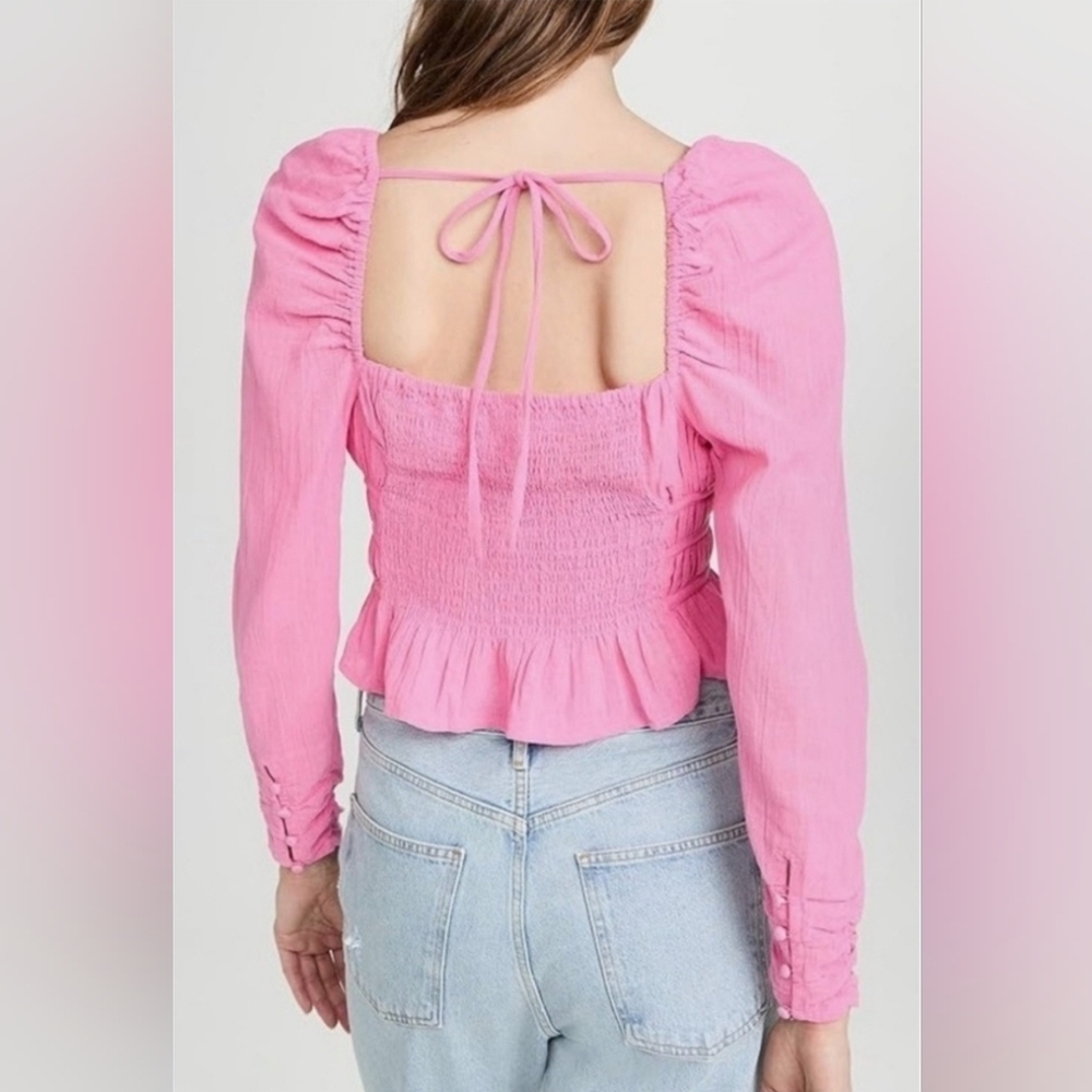 Free People Pink Ruched Long Sleeve Top - Picture 7 of 7